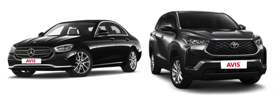 Luxury car lineup for airport transfers