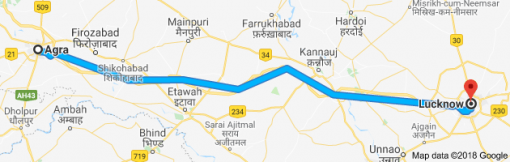 Agra To Lucknow Map 510x162 